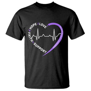 Alzheimers Awareness Heart Heartbeat Purple Ribbon T Shirt Hope Love Faith Support