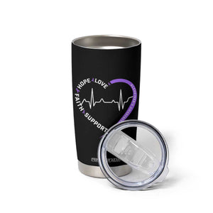 Alzheimers Awareness Heart Heartbeat Purple Ribbon Tumbler Cup Hope Love Faith Support