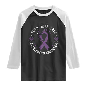 Faith Hope Love Purple Ribbon Raglan Shirt End Alzheimers Butterfly Graphic