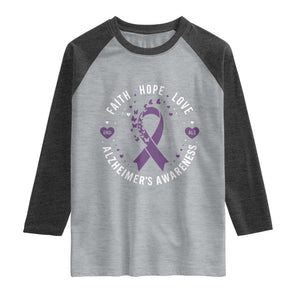 Faith Hope Love Purple Ribbon Raglan Shirt End Alzheimers Butterfly Graphic