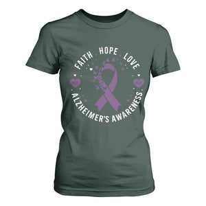 Faith Hope Love Purple Ribbon T Shirt For Women End Alzheimers Butterfly Graphic