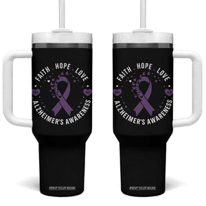 Faith Hope Love Purple Ribbon Tumbler With Handle End Alzheimers Butterfly Graphic