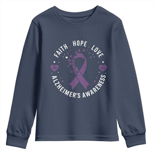 Faith Hope Love Purple Ribbon Youth Sweatshirt End Alzheimers Butterfly Graphic