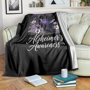 Forget Me Not Alzheimers Awareness Throw Blanket Hummingbird Purple Ribbon Floral