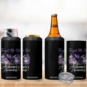 Forget Me Not Alzheimers Awareness 4 in 1 Can Cooler Tumbler Hummingbird Purple Ribbon Floral