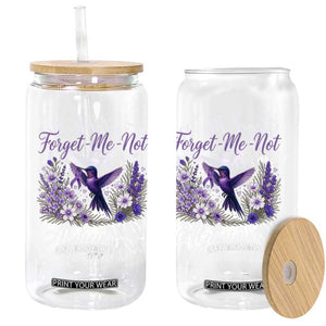 Forget Me Not Alzheimers Awareness Glass Can Hummingbird Purple Ribbon Floral
