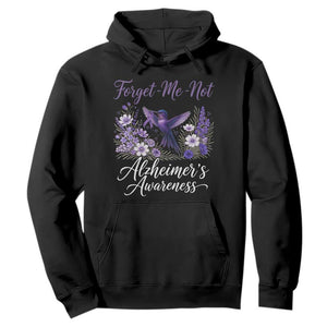 Forget Me Not Alzheimers Awareness Hoodie Hummingbird Purple Ribbon Floral