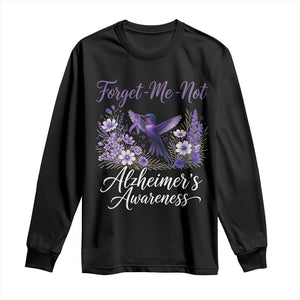 Forget Me Not Alzheimers Awareness Long Sleeve Shirt Hummingbird Purple Ribbon Floral