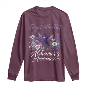 Forget Me Not Alzheimers Awareness Long Sleeve Shirt Hummingbird Purple Ribbon Floral