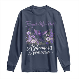 Forget Me Not Alzheimers Awareness Long Sleeve Shirt Hummingbird Purple Ribbon Floral