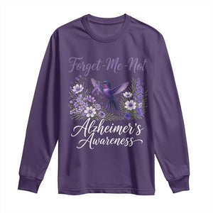 Forget Me Not Alzheimers Awareness Long Sleeve Shirt Hummingbird Purple Ribbon Floral