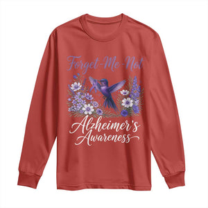 Forget Me Not Alzheimers Awareness Long Sleeve Shirt Hummingbird Purple Ribbon Floral
