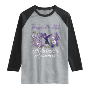 Forget Me Not Alzheimers Awareness Raglan Shirt Hummingbird Purple Ribbon Floral