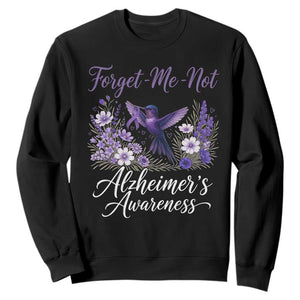 Forget Me Not Alzheimers Awareness Sweatshirt Hummingbird Purple Ribbon Floral