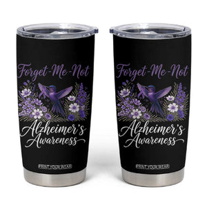 Forget Me Not Alzheimers Awareness Tumbler Cup Hummingbird Purple Ribbon Floral