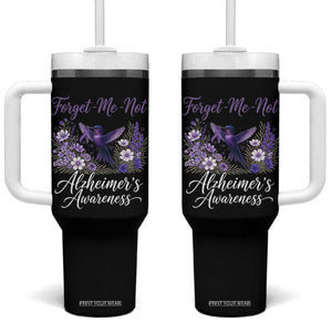Forget Me Not Alzheimers Awareness Tumbler With Handle Hummingbird Purple Ribbon Floral