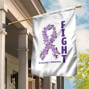 Fight Alzheimers Awareness Support Garden Flag Purple Ribbon Floral Butterfly