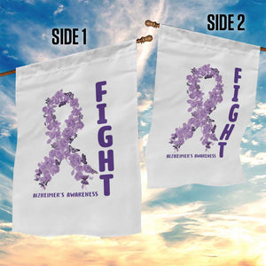 Fight Alzheimers Awareness Support Garden Flag Purple Ribbon Floral Butterfly