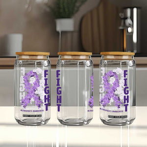 Fight Alzheimers Awareness Support Glass Can Purple Ribbon Floral Butterfly