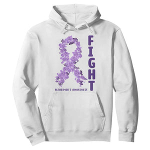 Fight Alzheimers Awareness Support Hoodie Purple Ribbon Floral Butterfly