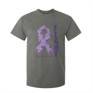 Fight Alzheimers Awareness Support T Shirt For Kid Purple Ribbon Floral Butterfly