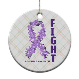Fight Alzheimers Awareness Support Ceramic Ornament Purple Ribbon Floral Butterfly