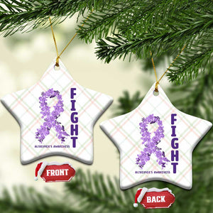 Fight Alzheimers Awareness Support Ceramic Ornament Purple Ribbon Floral Butterfly