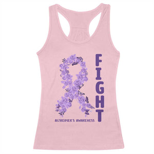 Fight Alzheimers Awareness Support Racerback Tank Top Purple Ribbon Floral Butterfly