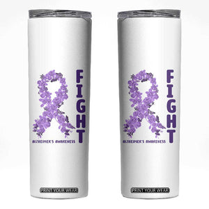 Fight Alzheimers Awareness Support Skinny Tumbler Purple Ribbon Floral Butterfly