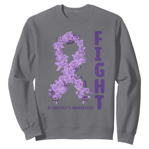 Fight Alzheimers Awareness Support Sweatshirt Purple Ribbon Floral Butterfly