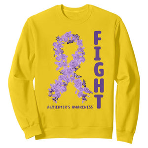 Fight Alzheimers Awareness Support Sweatshirt Purple Ribbon Floral Butterfly