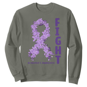 Fight Alzheimers Awareness Support Sweatshirt Purple Ribbon Floral Butterfly