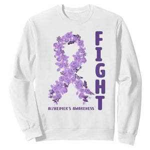 Fight Alzheimers Awareness Support Sweatshirt Purple Ribbon Floral Butterfly