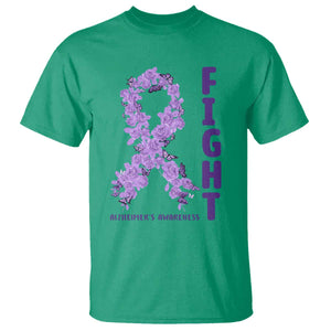Fight Alzheimers Awareness Support T Shirt Purple Ribbon Floral Butterfly