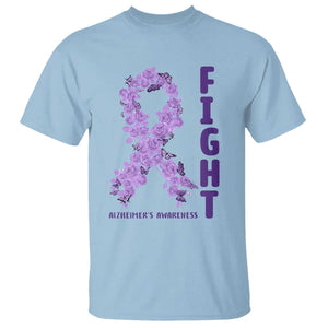 Fight Alzheimers Awareness Support T Shirt Purple Ribbon Floral Butterfly
