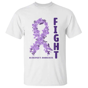 Fight Alzheimers Awareness Support T Shirt Purple Ribbon Floral Butterfly