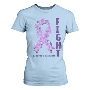 Fight Alzheimers Awareness Support T Shirt For Women Purple Ribbon Floral Butterfly