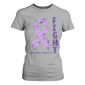 Fight Alzheimers Awareness Support T Shirt For Women Purple Ribbon Floral Butterfly