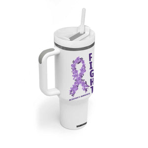 Fight Alzheimers Awareness Support Tumbler With Handle Purple Ribbon Floral Butterfly