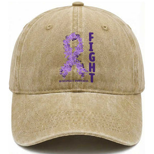 Fight Alzheimers Awareness Support Washed Cotton Baseball Cap Purple Ribbon Floral Butterfly