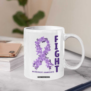Fight Alzheimers Awareness Support Coffee Mug Purple Ribbon Floral Butterfly