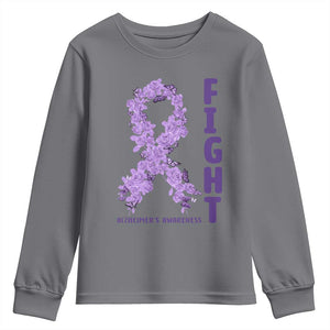 Fight Alzheimers Awareness Support Youth Sweatshirt Purple Ribbon Floral Butterfly