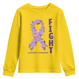 Fight Alzheimers Awareness Support Youth Sweatshirt Purple Ribbon Floral Butterfly
