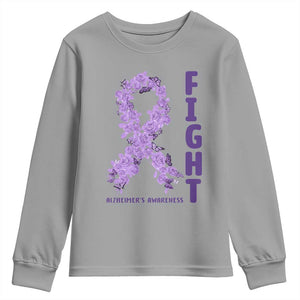 Fight Alzheimers Awareness Support Youth Sweatshirt Purple Ribbon Floral Butterfly