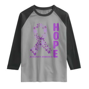 Hope Alzheimer's Awareness Purple Butterfly Ribbon Support Raglan Shirt