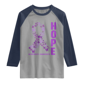 Hope Alzheimer's Awareness Purple Butterfly Ribbon Support Raglan Shirt