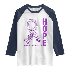 Hope Alzheimer's Awareness Purple Butterfly Ribbon Support Raglan Shirt