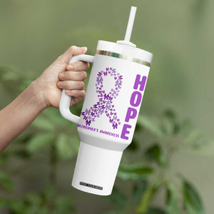 Hope Alzheimer's Awareness Purple Butterfly Ribbon Support Tumbler With Handle