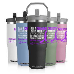 Alzheimer's Caregiver Support Flip Straw Tumbler Purple Ribbon Hope Graphic
