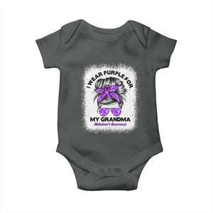 I Wear Purple For My Grandma Baby Onesie Alzheimers Awareness Messy Bun Graphic
